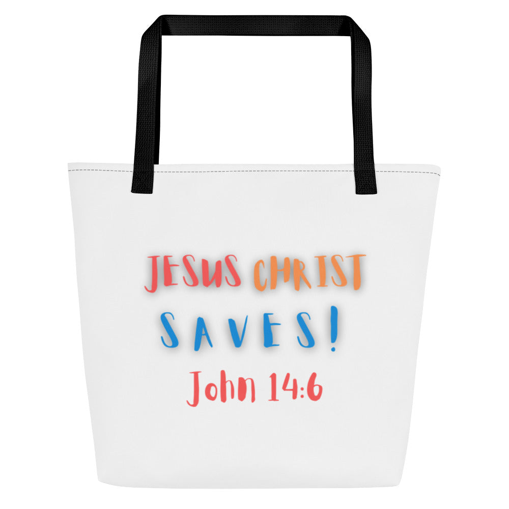By Faith Jesus Christ Saves John 14:6 All-Over Print Large Tote Bag