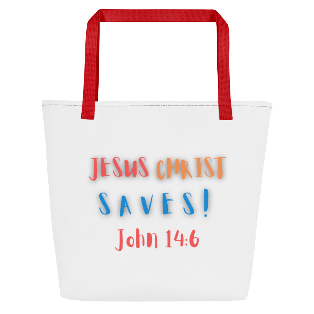 By Faith Jesus Christ Saves John 14:6 All-Over Print Large Tote Bag