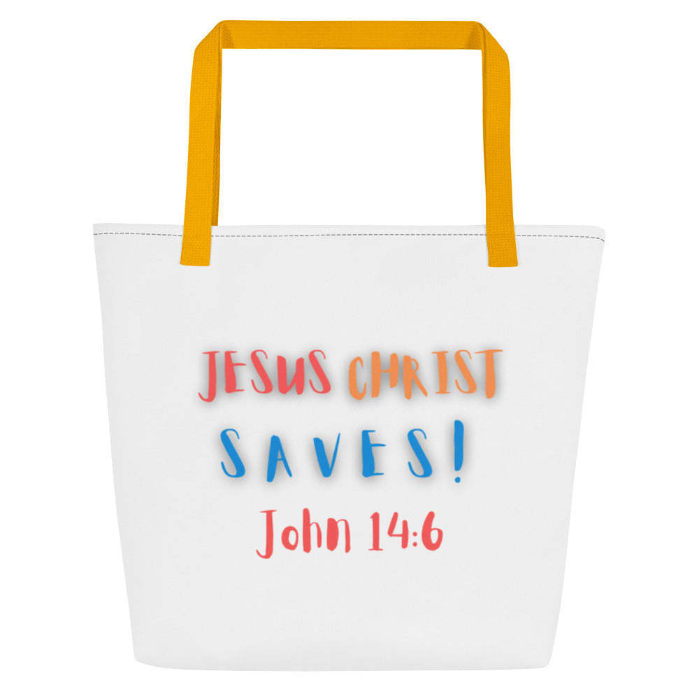 By Faith Jesus Christ Saves John 14:6 All-Over Print Large Tote Bag