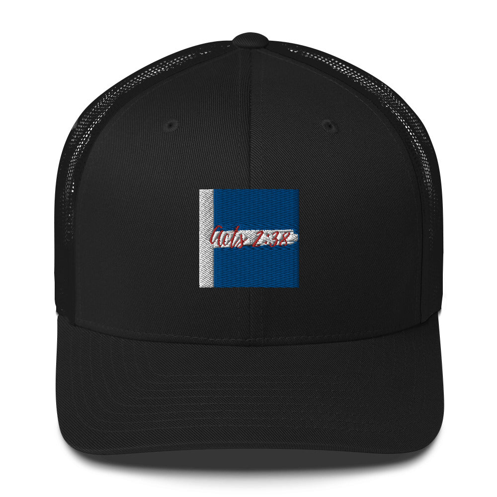By Faith Acts 2:38 Men's Trucker Cap