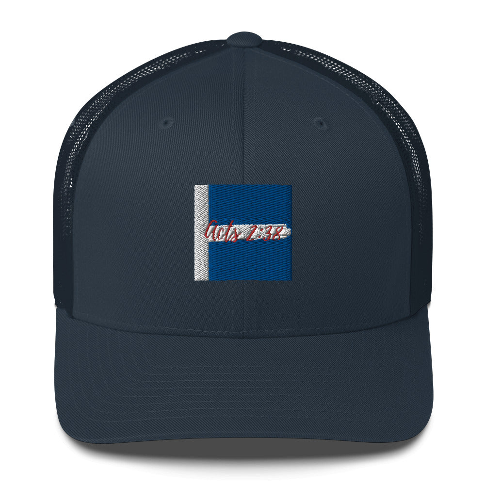 By Faith Acts 2:38 Men's Trucker Cap