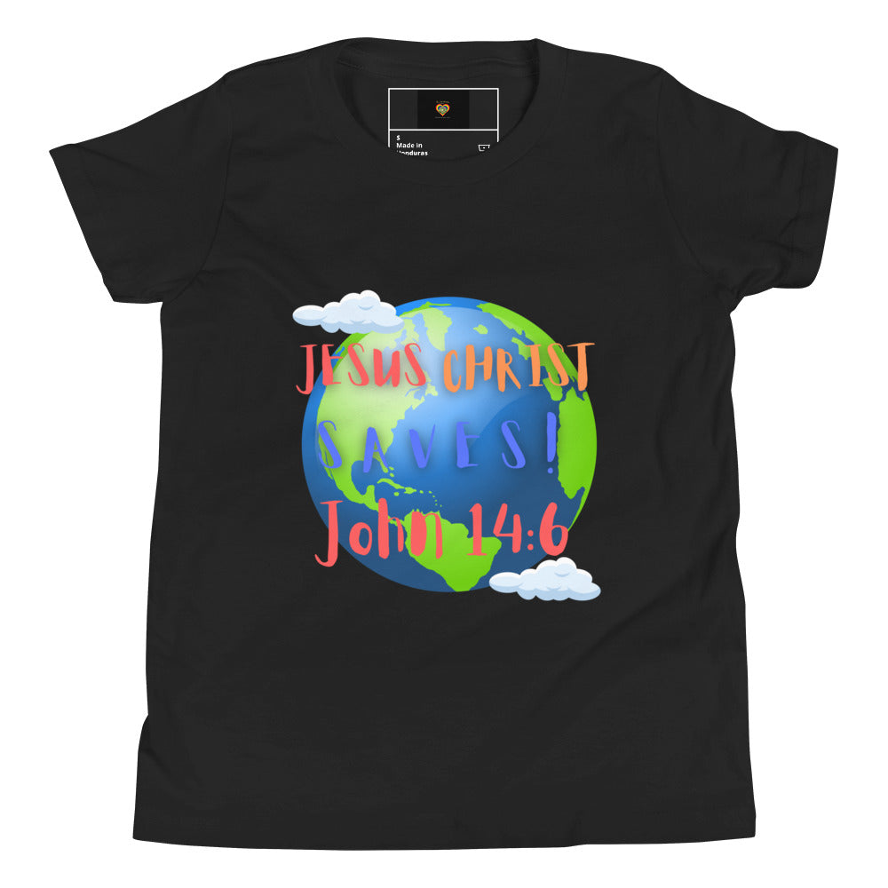 By Faith Jesus Christ Saves John 14:6 Youth Short Sleeve T-Shirt