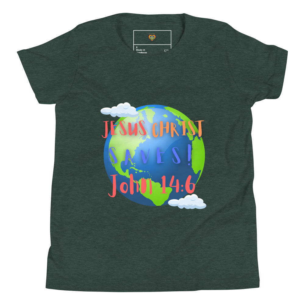 By Faith Jesus Christ Saves John 14:6 Youth Short Sleeve T-Shirt